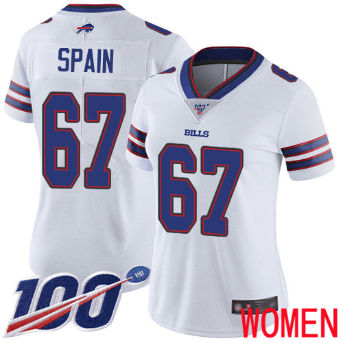 Women Buffalo Bills #67 Quinton Spain White Vapor Untouchable Limited Player 100th Season NFL Jersey